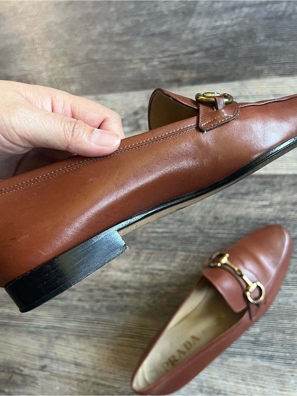 Prada Chestnut Leather Horsebit Loafers for Women Size 6 - Picture 12 of 14